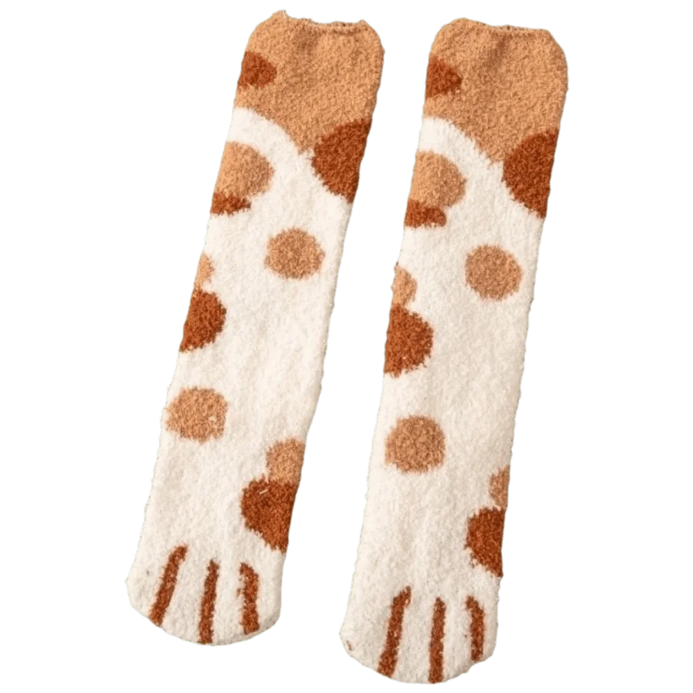 Cartoon Coral Velvet Cat Paw Stockings Thickened Stripe Floor Socks Dots Animal Fingers Winter Warm Socks Sleep