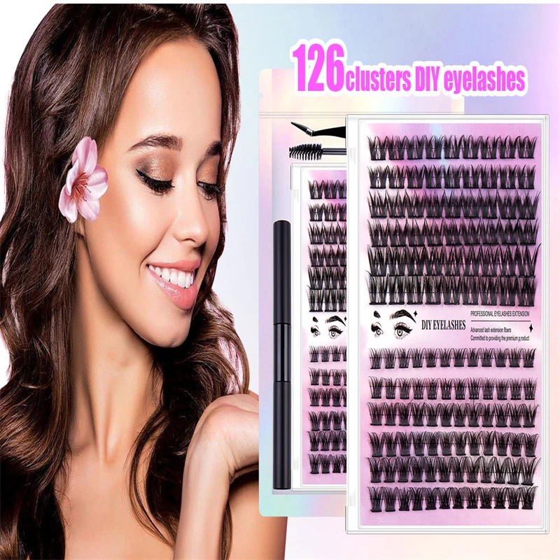 126 Clusters/Boxes DIY Pre-made cluters D Curl persistent curling Not easy to fall off  natural look segment eyelash kit