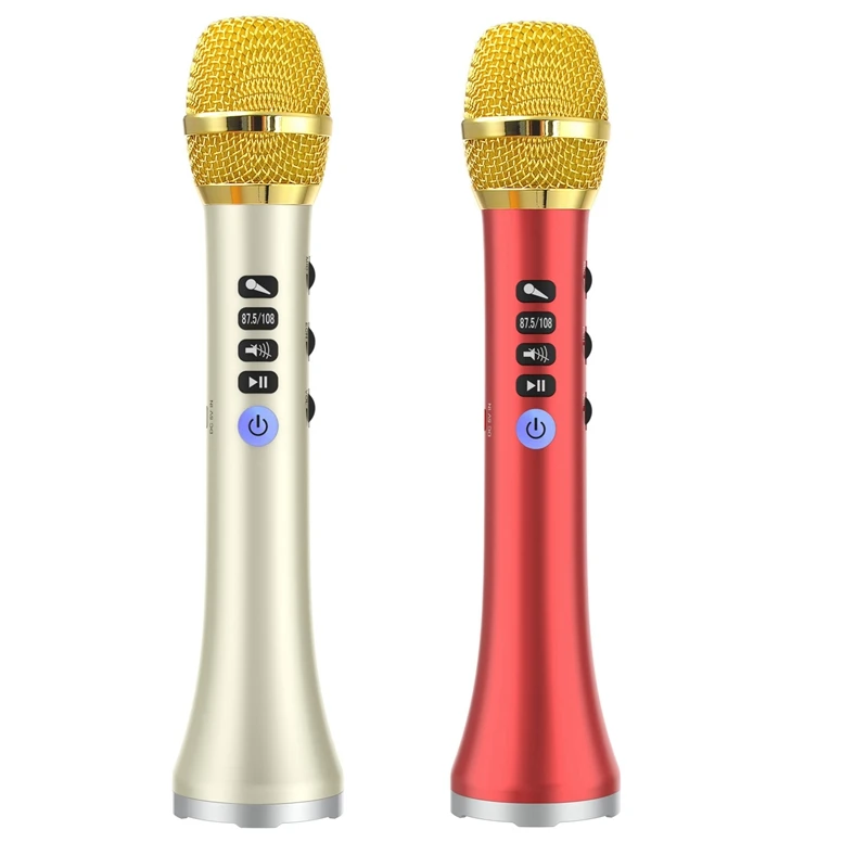 

2 Set L-698D 20W Portable Wireless Bluetooth Karaoke Microphone Speaker With Big Power For Sing/Meeting, Gold & Red