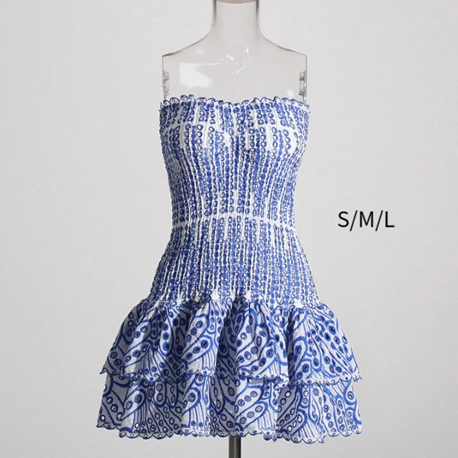 

Ruched Waist Ruffle Tiered Layer Mini Dress Strapless Floral Print Sundress for Special Event Women Parties Vacation Nights Out
