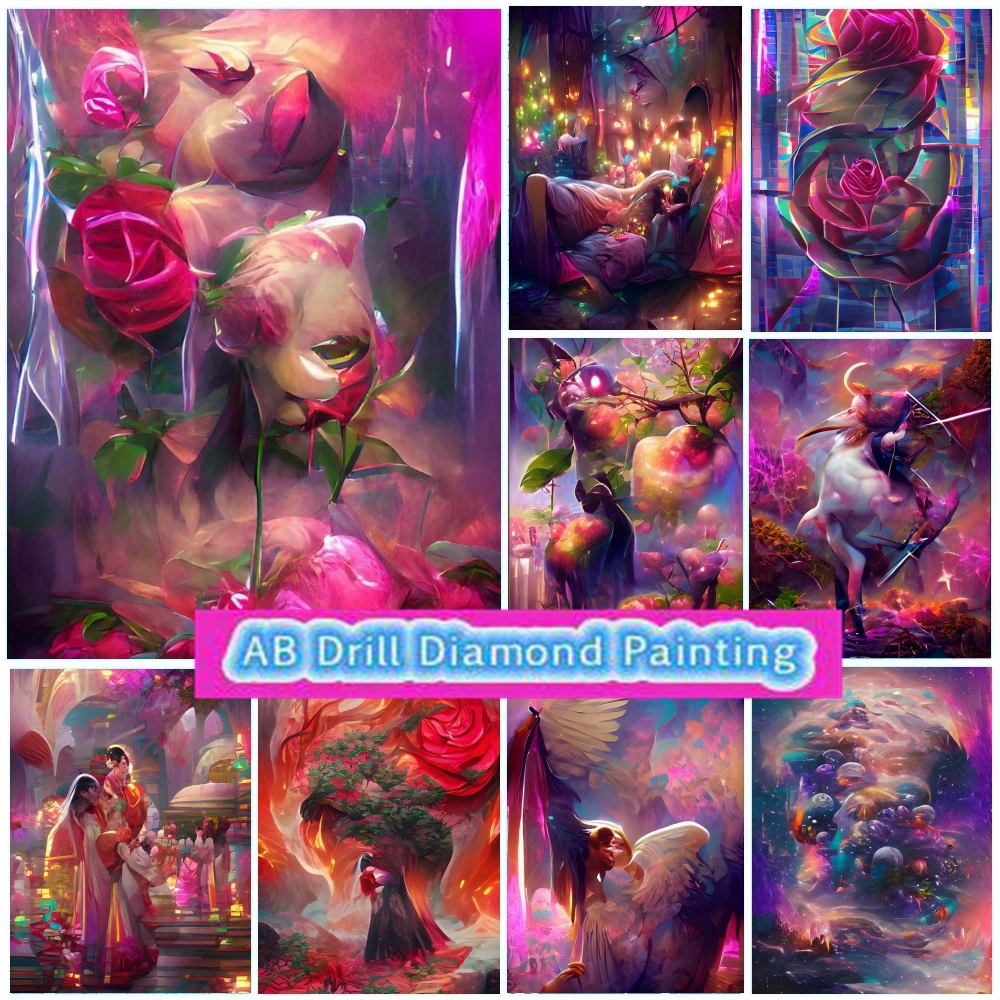 Beautiful Abstract Fire Rose 5d AB Drill Diamond Painting Handmade Pic Art Diy Embroidery Cross Stitch Kit Home Decoration Gift