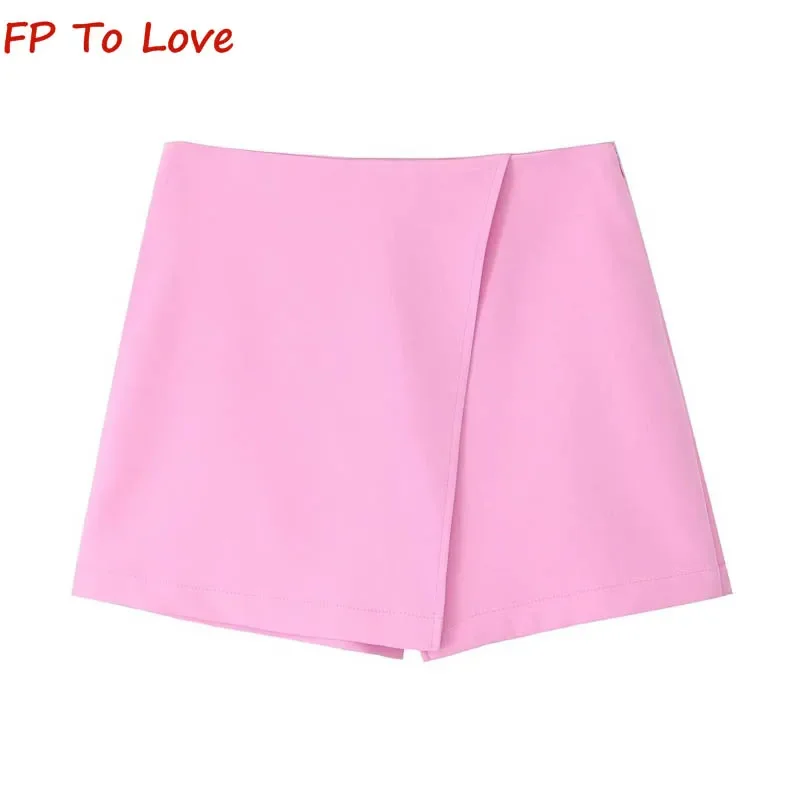 Pink High Waist Peplum Skirt Pants Asymmetric Skirt Solid Color Split Design Black A-line Skirt 1971229