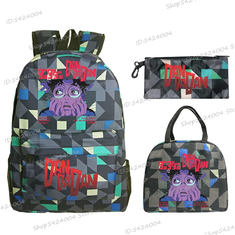 Funny Dandadan 3Pcs/set Backpacks with Pencil Case Lunch Bags Harajuku Anime School Bag Teenager Boys Girls Laptop Rucksack
