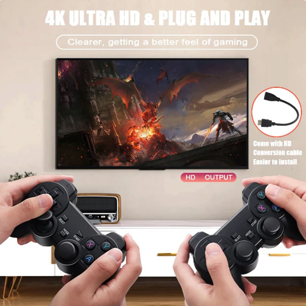 GD10 X2 PLUS Game Console 64GB 128GB 4K HD Retro Video Game Console 3W+ 4W+ Free Games 2.4G Wireless Handle TF Card
