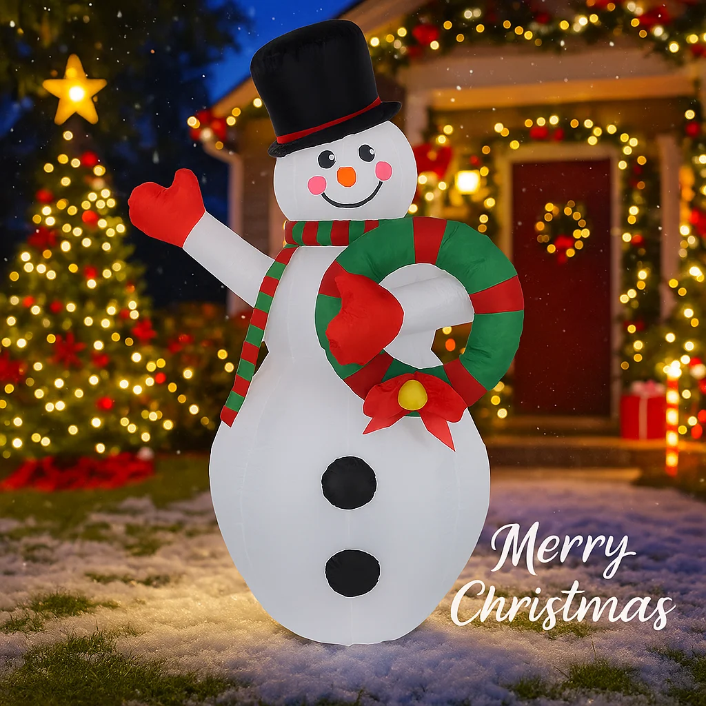 5.91FT Giant Inflatable Toys Snowman Wreath with LED Lit Xmas Yard Lawn Party Decoration Christmas Home Supplies Ornament Gift