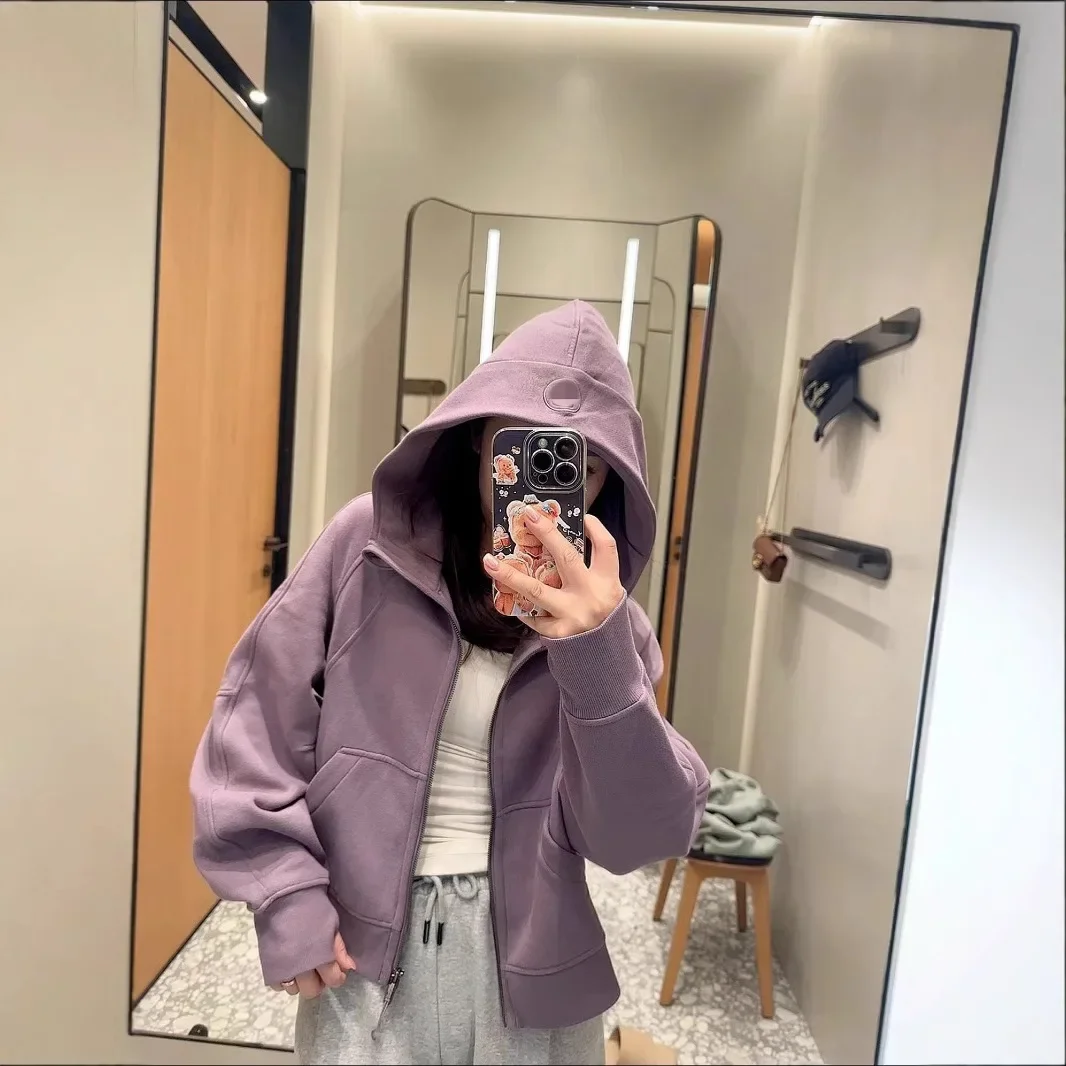 لولو جديد الغوص مقنعين كامل زيبر الصوف اليوغا الأعلى فضفاضة تنوعا اللياقة البدنية سترة قميص قطني بكم طويل المرأة البلوز #1