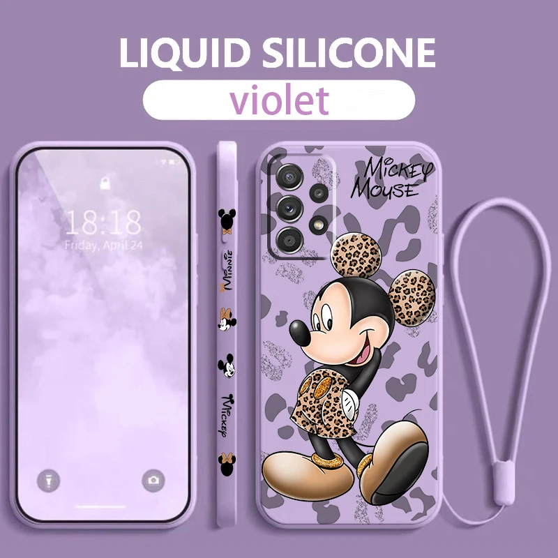 Minnie Mouse Anime Phone Case For Samsung Galaxy A73 A54 A53 A33 A52 A32 A22 A71 A51 A21S A03S 4G 5G Liquid Left Rope Soft Cover