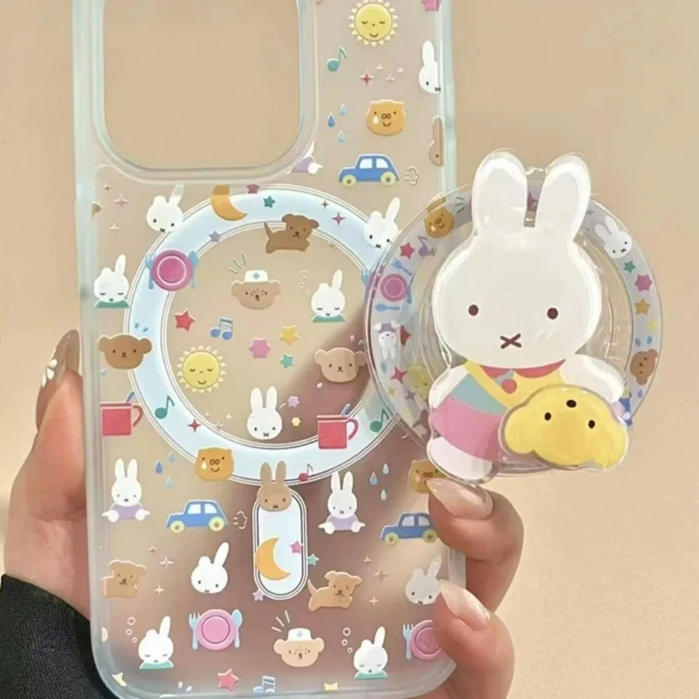 Cute Miffy Rabbit Phone Case Magnetic Bracket for IPhone 17 16 16ProMax 15 14 13 12 Shockproof Anti Drop Protective Shell Gift