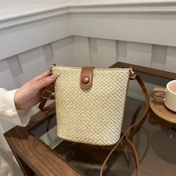 Small Straw Woven Bucket Bags New Trend Summer Crossbody Bag Women Simple Purses Handbags Ladies Travel Satchel Bag