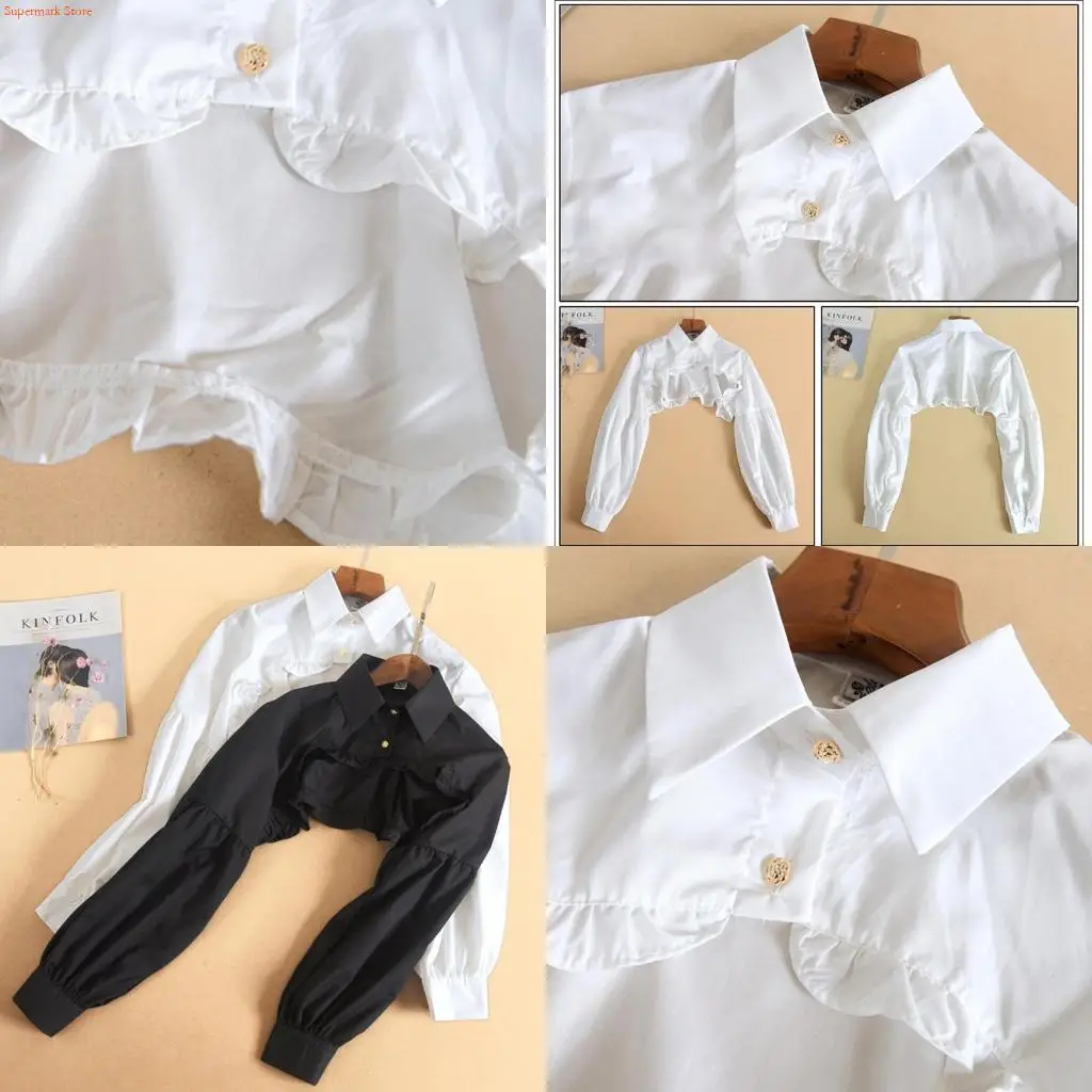 Q5WE Detachable Dickey Collar Blouse False Collar Half Shirt Long Sleeve Cropped Top