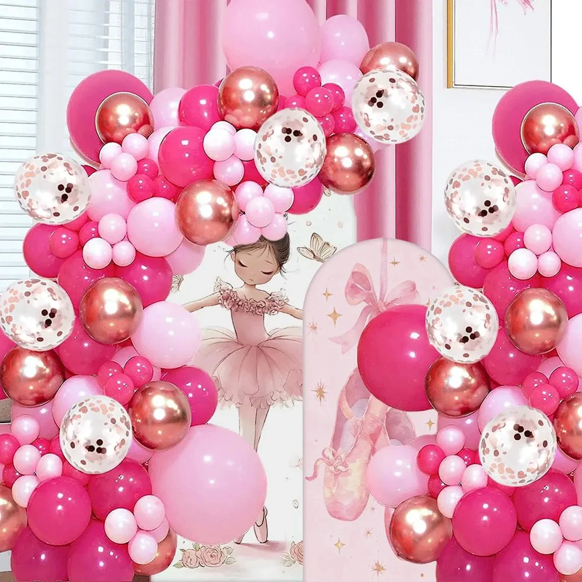 

LS Custom 2-Sided Cute Ballet Girl Glitter Sweet Birthday Party Baby Shower Cover Chiara Arch Background Decor Backdrop