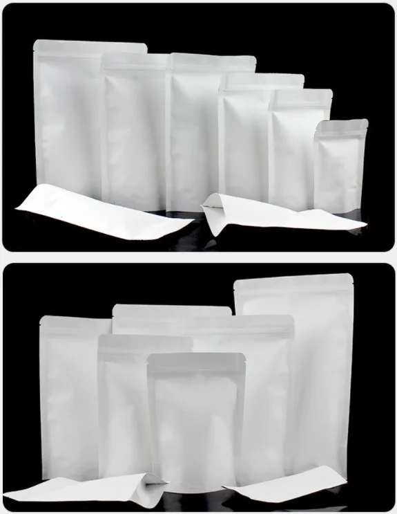 50PCS 32 Wire White Paper Stand up Zip Lock Packaging Bag Thicken Coffee Powder Snack Spice Tea Heat Sealing Storage Pouches