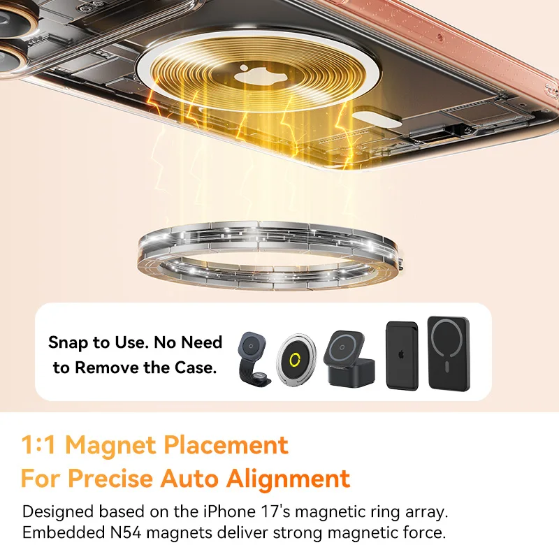 Custodia magnetica Baseus per iPhone 17 Pro Max 17 Air Ricarica wireless per custodia Magsafe per iPhone 16 15 14 13 Pro Max Cover trasparente