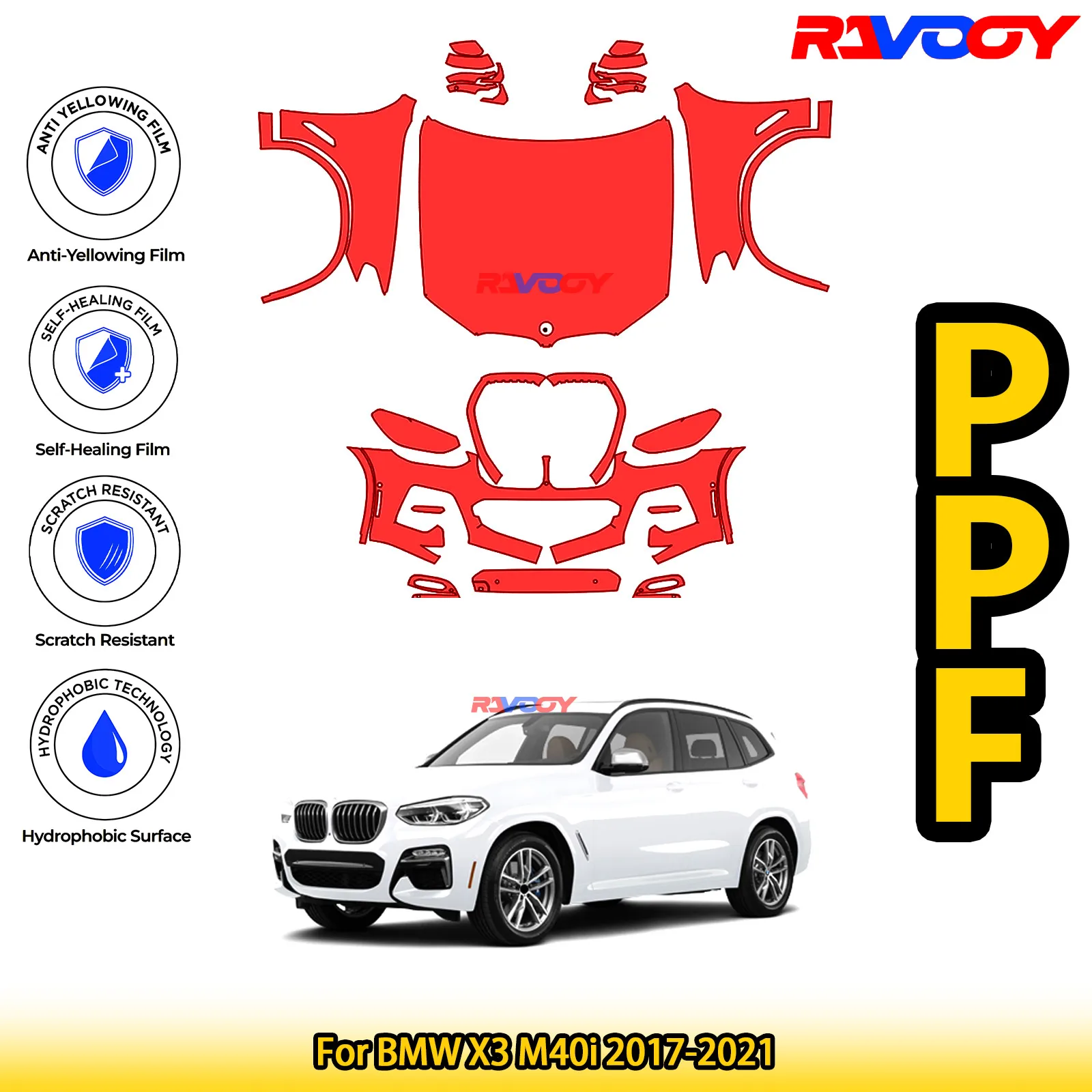 

Для BMW X3 M40i 2017-2021 глянцевая матовая черная предварительно вырезанная передняя защитная пленка PPF Kit