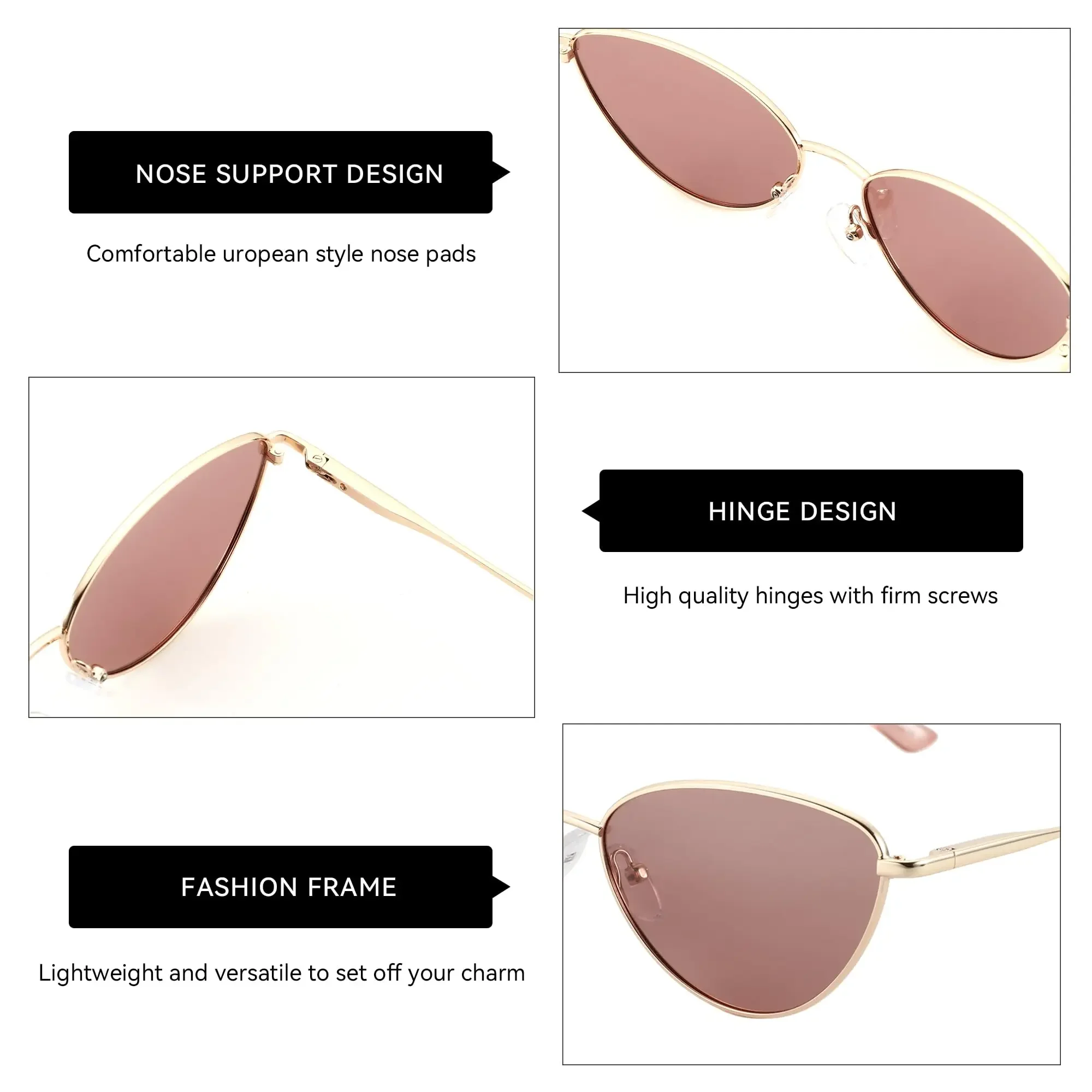 BLUEMOKY Women Fashion Sunglasses Polarized UV400 Protection Retro Metal Cat Eye for Party Driving Lightweight