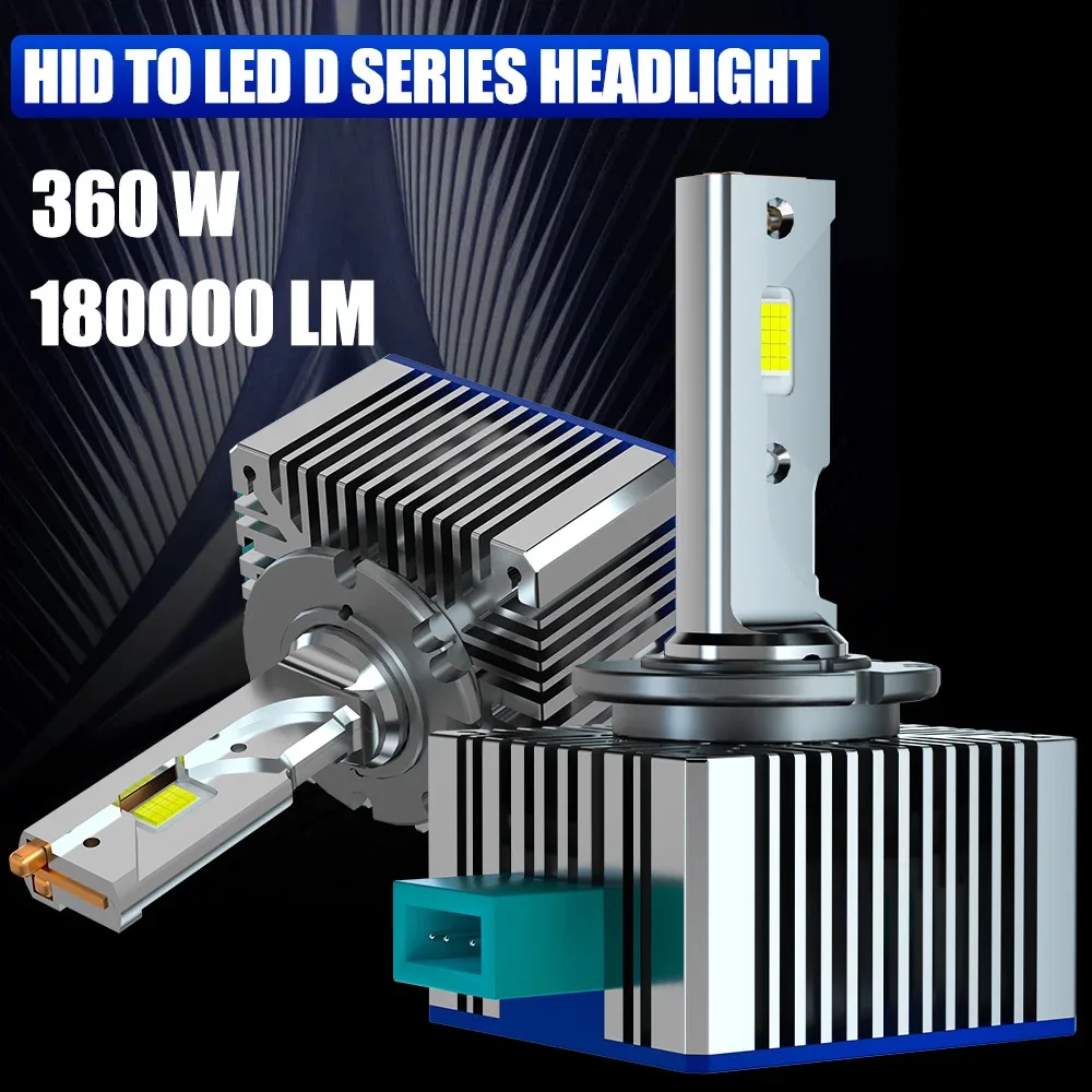 LED 캔버스 헤드라이트 전구, D1S 터보 LED, 플러그 앤 플레이, 6000K 변환 키트, D1C, D3S, D2S, D4S, D5S, D8S, D1R, D2R, D 시리즈, 180000LM, 360W