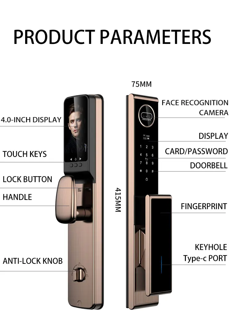 Wooden Door Smart Phone APP Fingerprint Digital Lock Face Recognition Lock With Camera