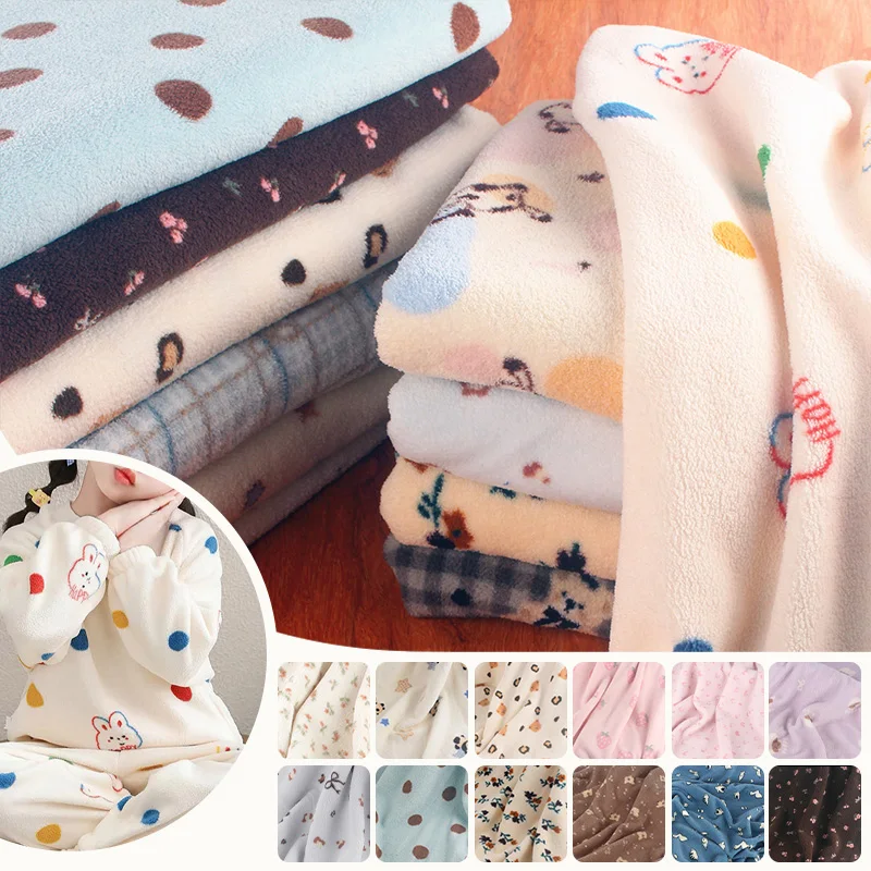 Floral Print Sherpa Fleece Fabric Thick Soft Plush Fabric for Autumn Winter Pajamas Loungewear Robe Kids Clothing Sewing Cloth
