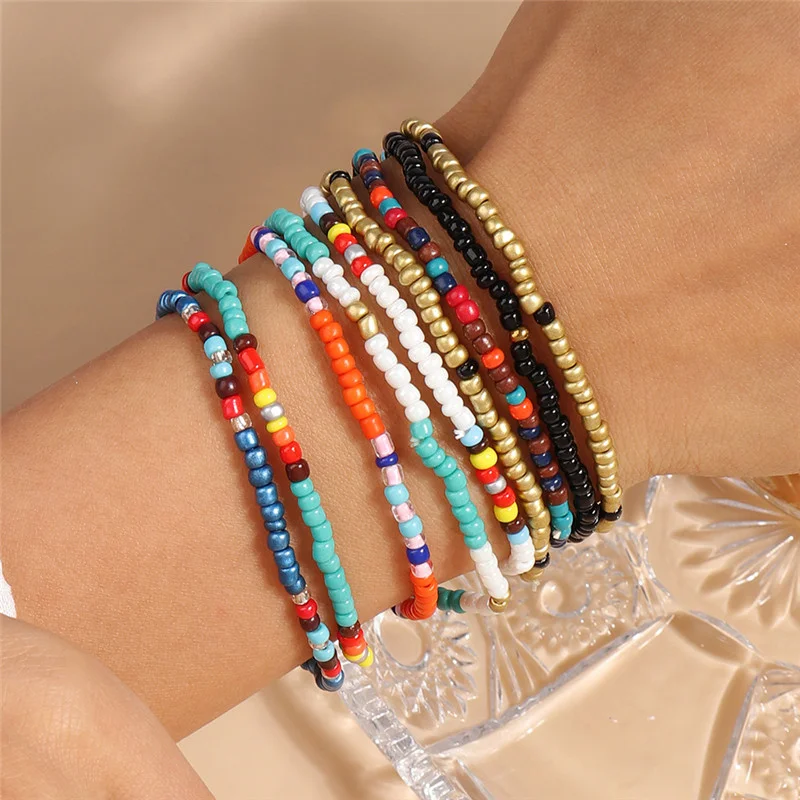 Aihua Handmade Colorful Seed Bead Flowers Charms Bracelet For Women Kids Bohemia Friendship Bracelet Beach Party Gifts view 3