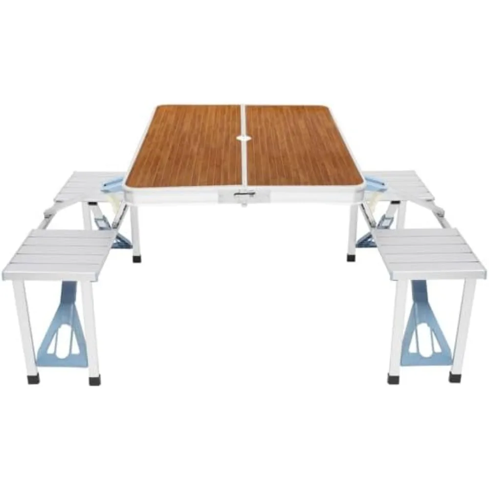 Conjunto de mesa e cadeira de acampamento (cor madeira)