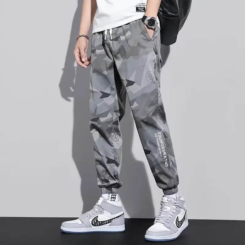 2024 Summer New Elastic Leg Tight Sports Pants Youth Thin Versatile Camouflage Work Pants Summer Men\'s Large Loose Casual Pants