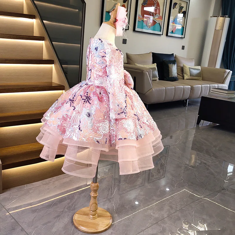 Vestido de noite curto de lantejoulas infantil, vestidos de princesa fofos, vestidos de festa infantil, luxo, 2022