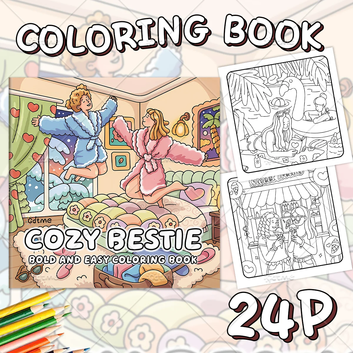 COZY BESTIE Malbuch mit Kühnen und Einfachen Mustern für Erwachsene Niedliches Zeichenbuch Perfektes Geschenk für Partys und Geburtstage ﻿ – Detail 1