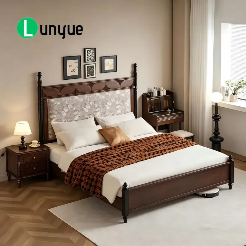 Luxury Ash Wood Double Bed Frame Upholstered Leather Platform Storage Bed with Headboard Modern Design for Bedroom Furniture