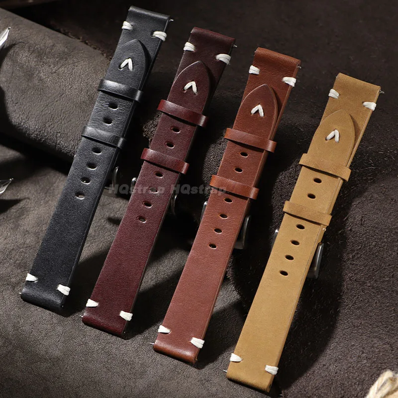 خمر الجلود حزام (استيك) ساعة 20 مللي متر النفط الشمع جلد البقر حزام ل Seiko سوار الرياضة الإفراج السريع العالمي معصمه للرجال امرأة