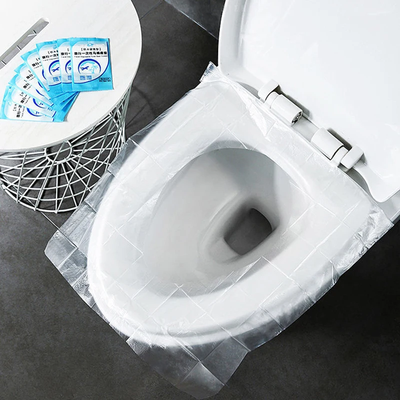 50Pcs Disposable Plastic Toilet Seat Cover Waterproof Toilet Soft Pads for Travel Universal Bathroom WC Mat