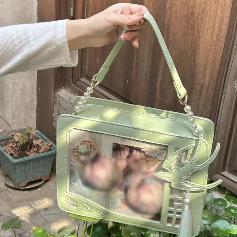 

Women YK2 Itabag Bag Japanese Style Shoulder Purse with Clear Window Cartoon Book Bag Adjustable Strap Women Handbag