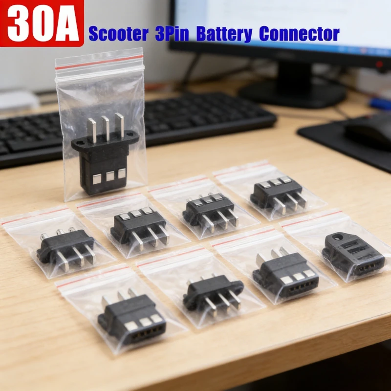Vertikaler 3-Pin-Batteriestecker 30A für E-Scooter, männlicher 3-Pin-Stromanschluss mit großem Abstand, Batterieschnittstelle, Batterieadapter