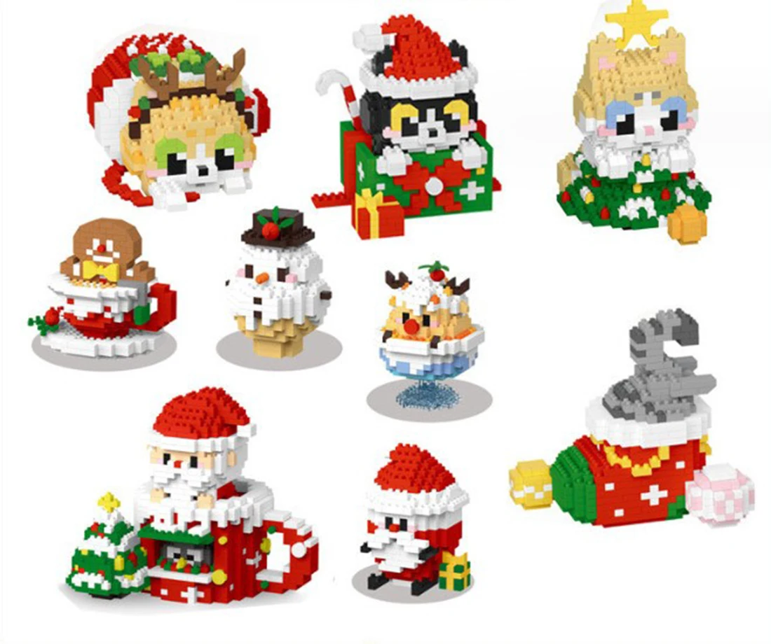 

Christmas Micro Building Blocks Santa Claus Snowman Cute Animal Cat Dog Model Mini Brick Figure Toys For Home Atmosphere Decor