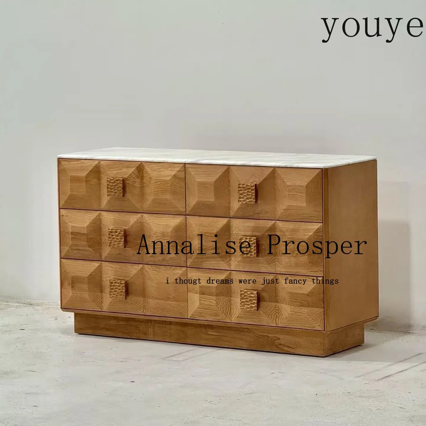 Solid wood French medieval log style locker designer marble rhombus storage cabinet
