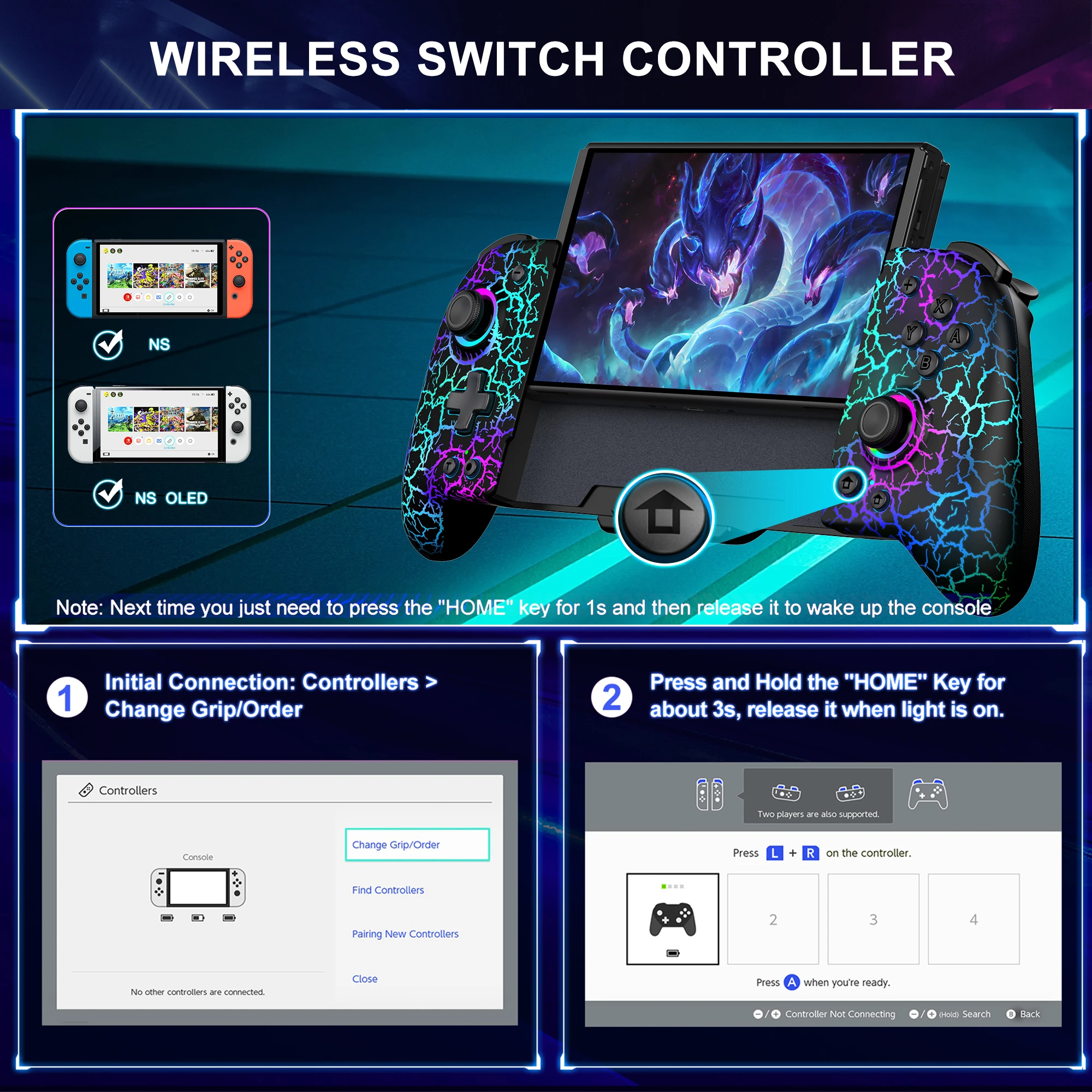 BEBONCOOL JC200 Switch Controller voor Nintendo Switch/Switch OLED RGB Joystick Gamepad Ingebouwde 6-assige Gyro Ontwerp Handheld Grip