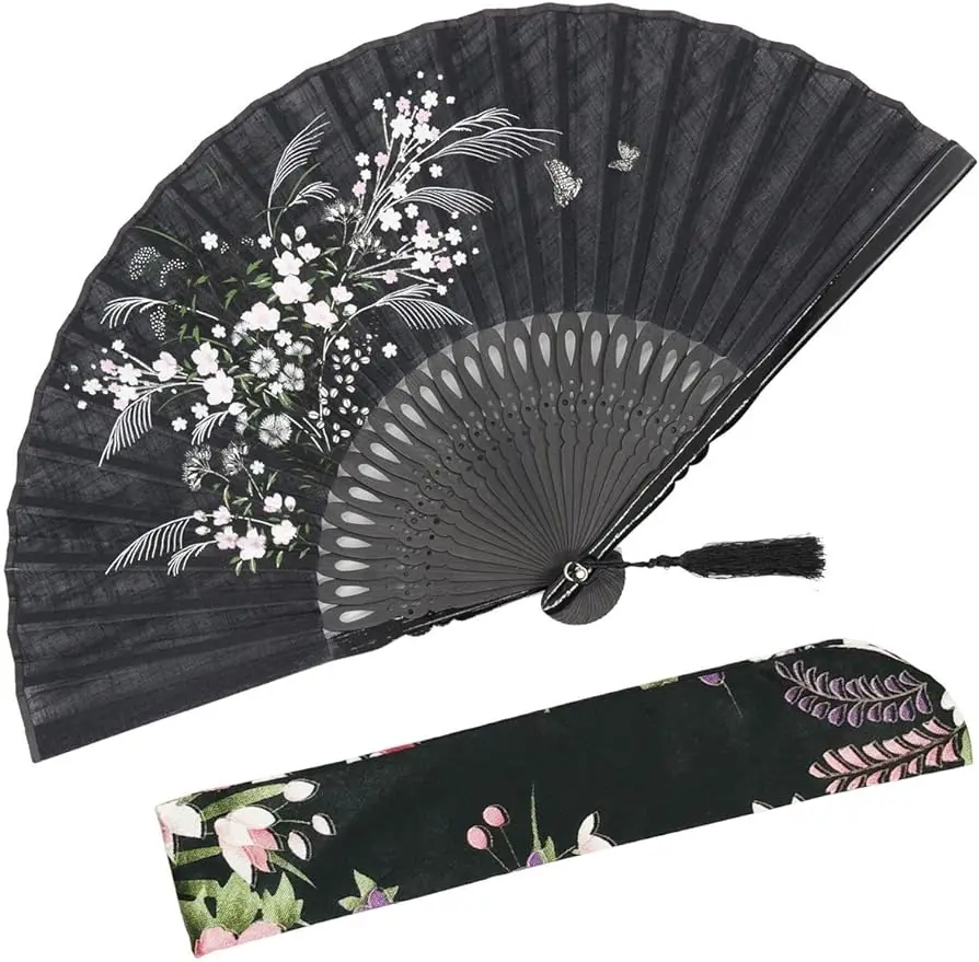 Folding Hand Fan for Women Foldable Chinese Oriental Vintage Retro Bamboo Silk Fan for Church Decoration Hot Flash Dance Gift