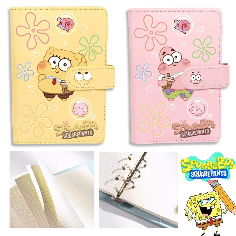 SpongeBob Notebook Budget Binder Leather Cartoon Cute Students Envelope Savings Money 6 Holes Loose-leaf Anime School Supplies