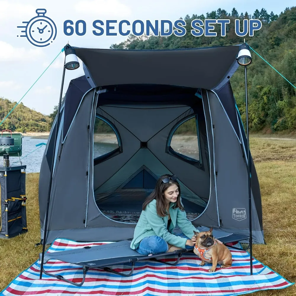 Barraca Pop Up Instantânea para 4 Pessoas Barraca de Acampamento Portátil Resistente às Intempéries, Configuração de 60 Segundos Tendas Fácil, Saco de Transporte e Chuva Fly