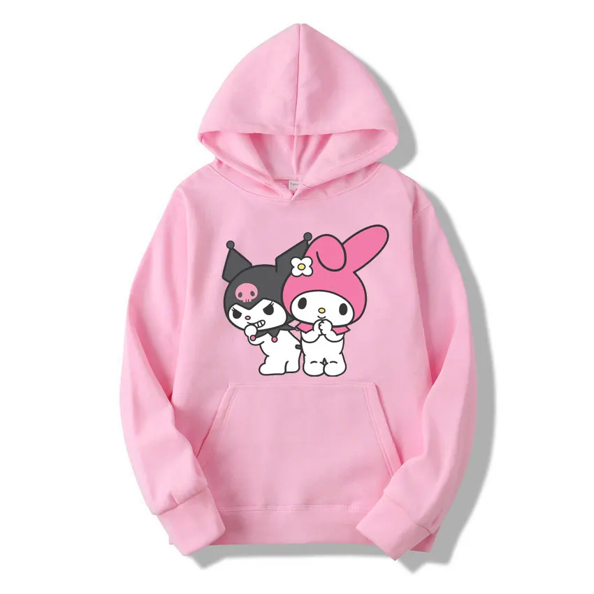 My melody And Kuromi Cartoon Anime Women Pullover Tops Spring Autumn Men Oversized Sweatshirt 2024 New Couple Hoodie Clothes