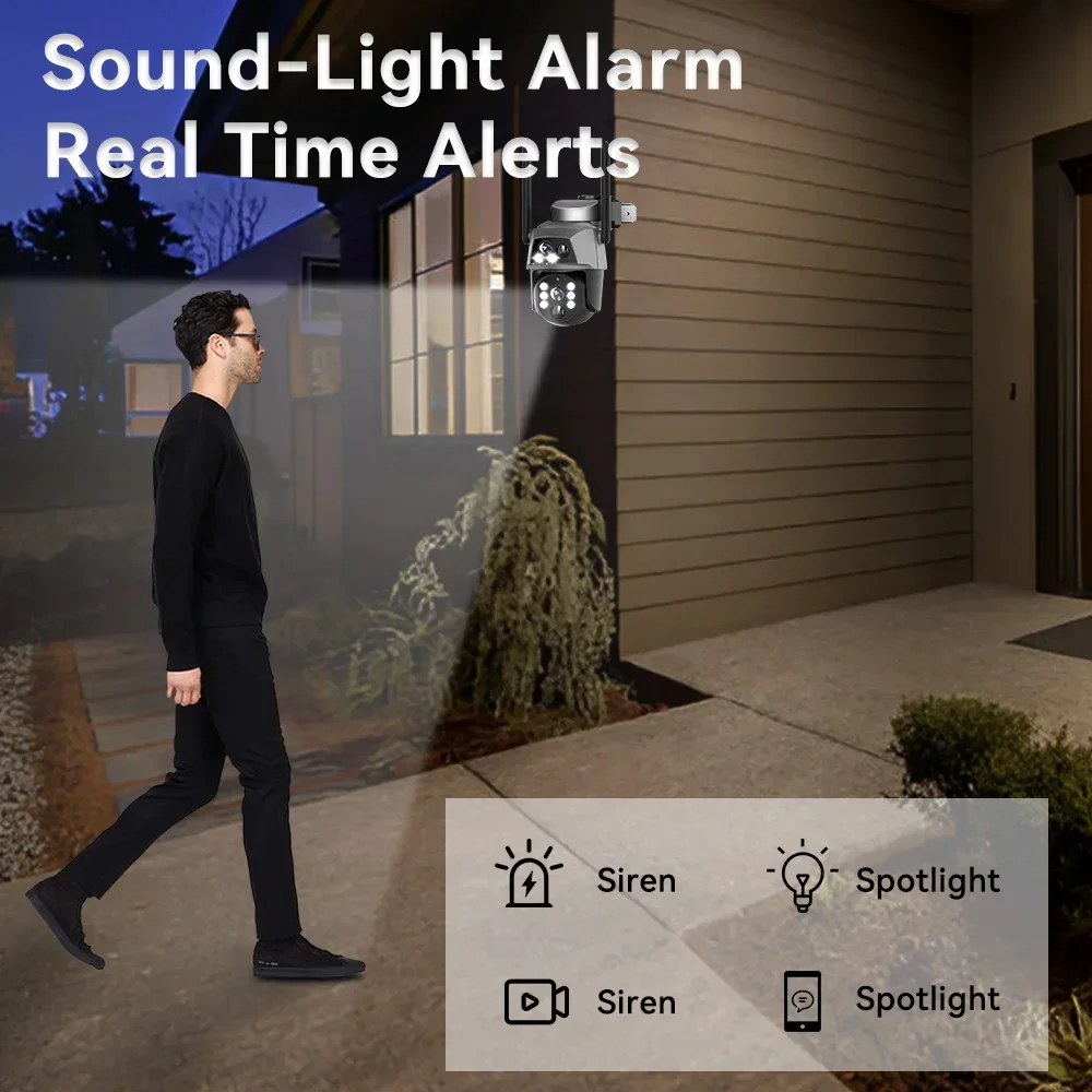 4G LTE Solar PTZ Camera, 100% Wireless WiFi Outdoor, 8MP Dual-Lens with Auto-Tracking, 2K Color Night Vision, IP66 Weatherproof