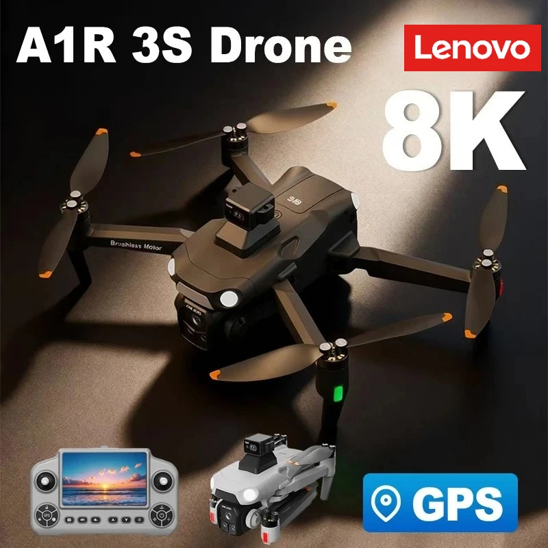 Drone GPS Lenovo A1R 3S 8K Professionnel avec Moteur Brushless, Évitement d'Obstacles Laser, Quadricoptère Pliable, Jouet RC Aérien Optique