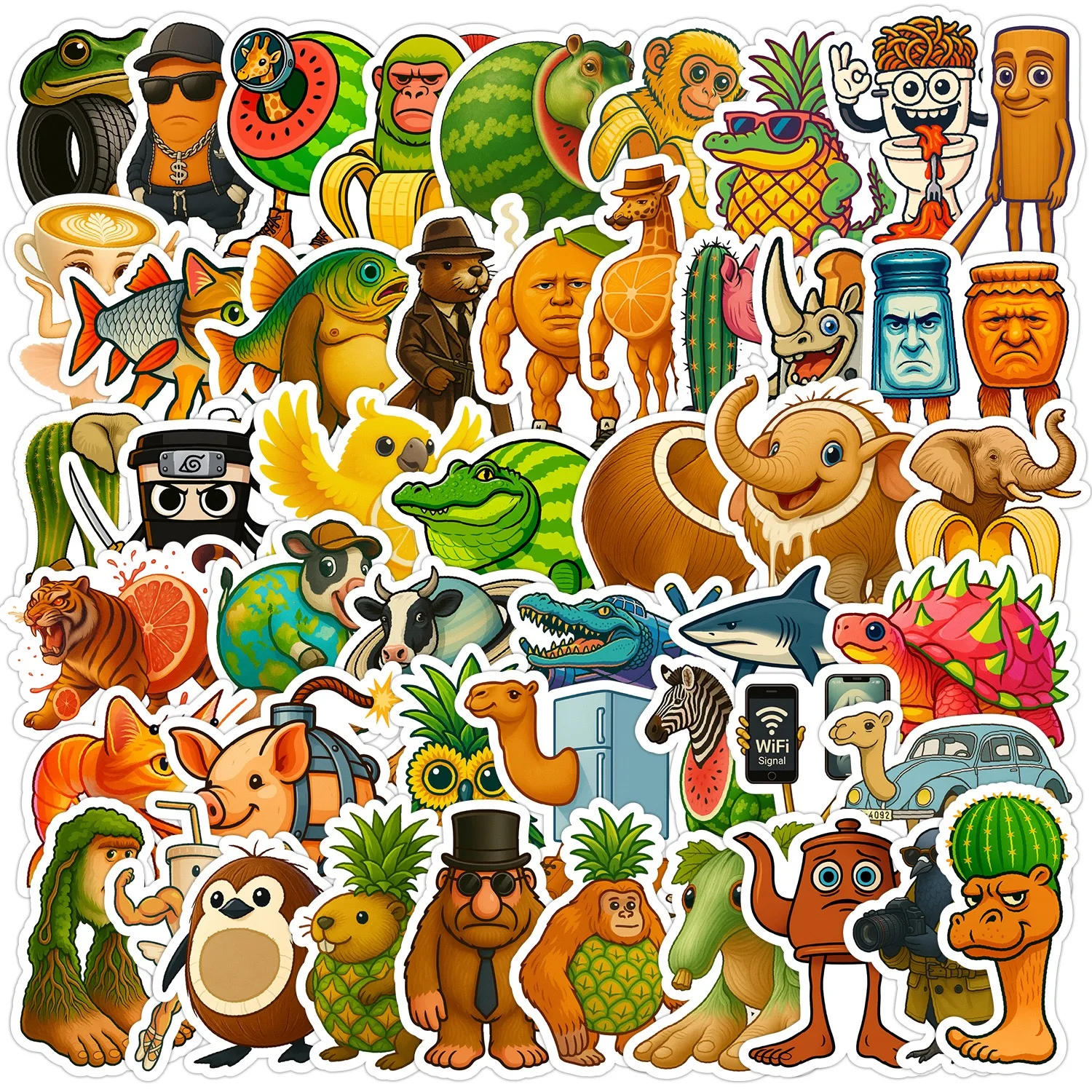 

10/50pcs AI Abstract Brainrot Animals Stickers Tung Tung Sahur Funny Meme Graffiti Personalized Creative Decals DIY Kids Toy