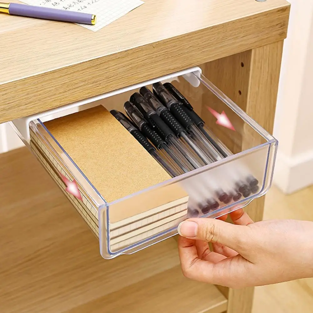 1 Set uUnder Desk Storage Drawers Hiddens Mounted Desk Drawer Pull-out Dustproof Under-desk Drawer Organizer Storage Organizer