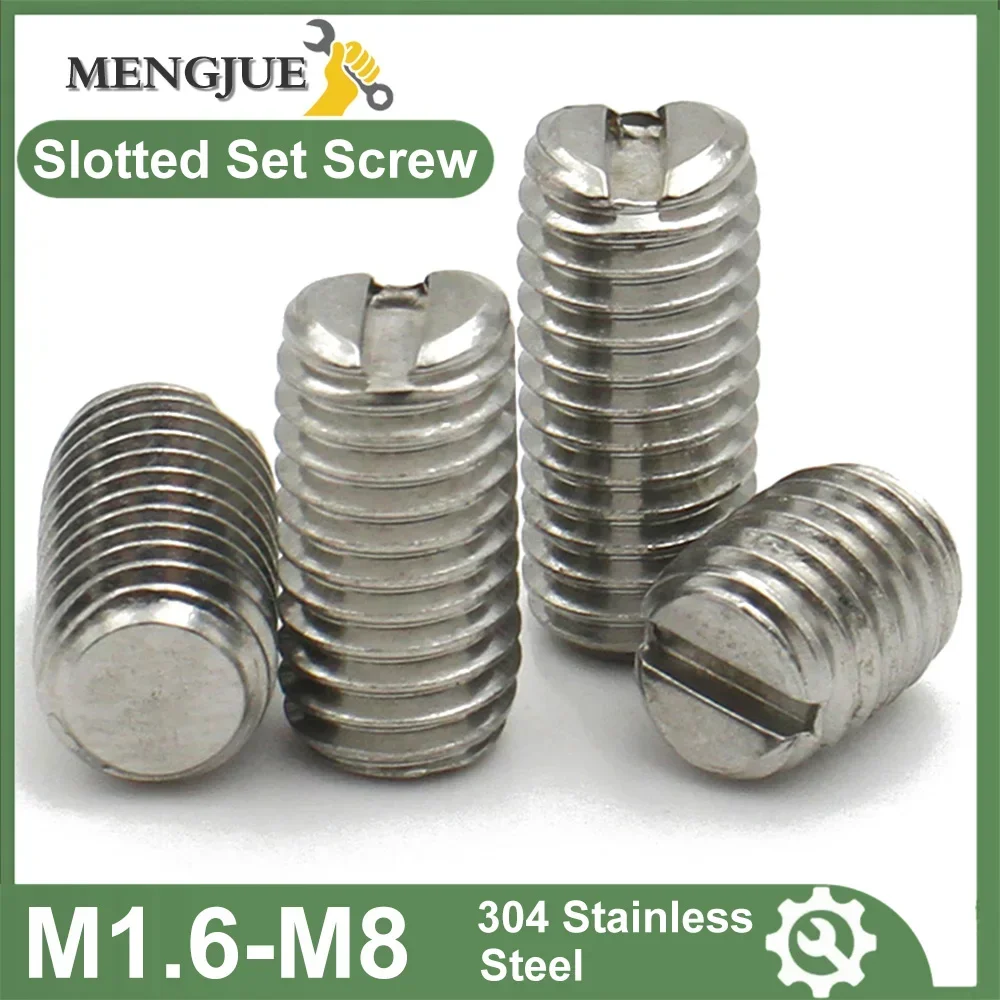 12-80pcs/lot 304 Stainless Steel M2 M2.5 M3 M4 M5 M6 M8 Slotted Head Set Screw Flat Point Set Grub Screw Headless Set Screws