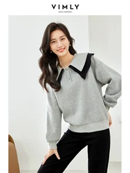 Vimly Contrast Pullover Sweatshirts Winter Thick Warm Long Sleeve Tops for Woman 2023 New Casual Straight Women's Clothing M3738