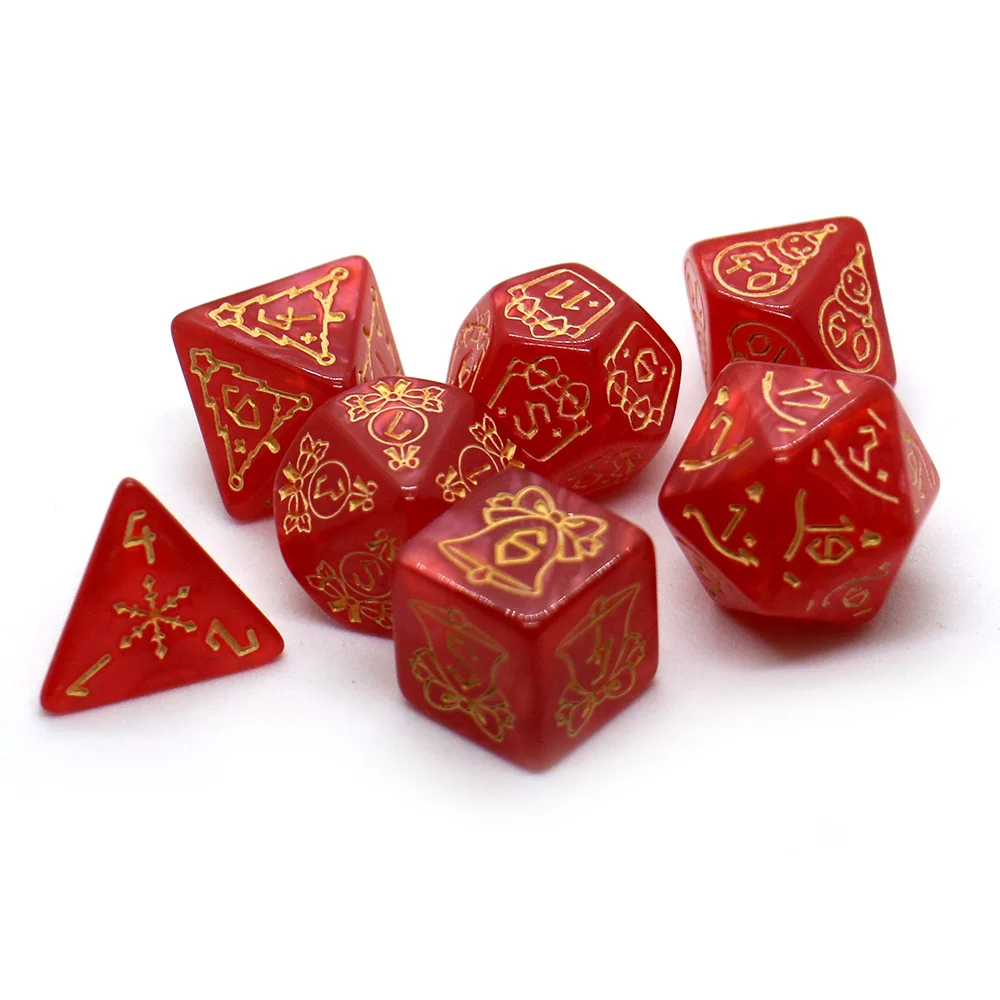 ชุดลูกเต๋าลายคริสต์มาส 7 ชิ้น, หลายด้าน D4 D6 D8 D10 D12 D20 Dices ของขวัญที่เหมาะสําหรับเกมเดสก์ท็อป วันเกิด และเทศกาล
