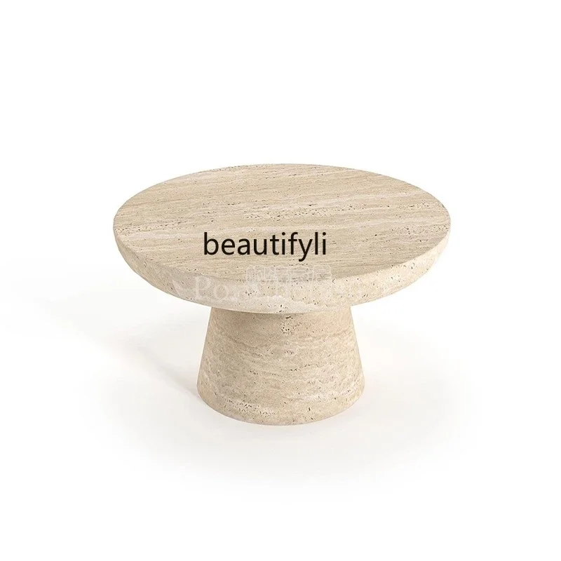 Cream wind natural Roman cave stone round coffee table designer light luxury villa living room small apartment coffee table