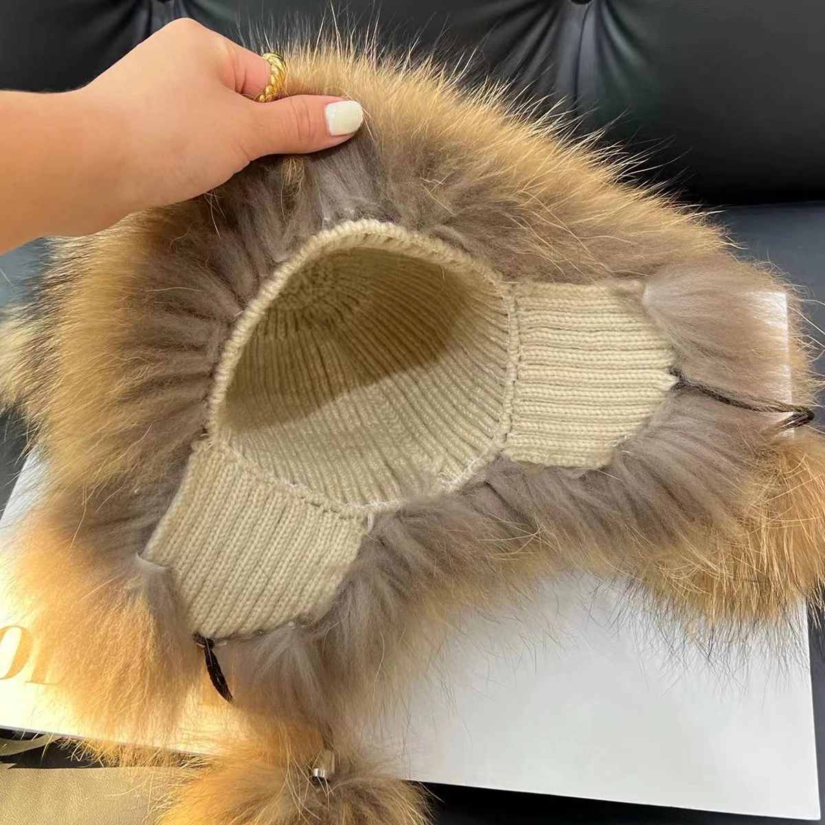 Natural Fur Raccoon Fashion Female Cap WOmen Double Layer Knitted Hat Breathable Comfortable Outdoor Travel Brimless Russian hat