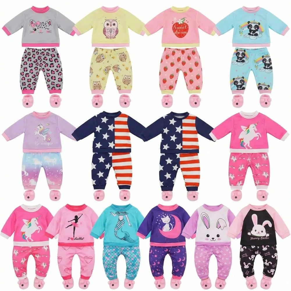Multi Style Doll Clothes Long Sleeved+Pants Daily Set Pajamas For 43CM Baby Doll&18Inch American Doll Clothes,Girl Toy Gift