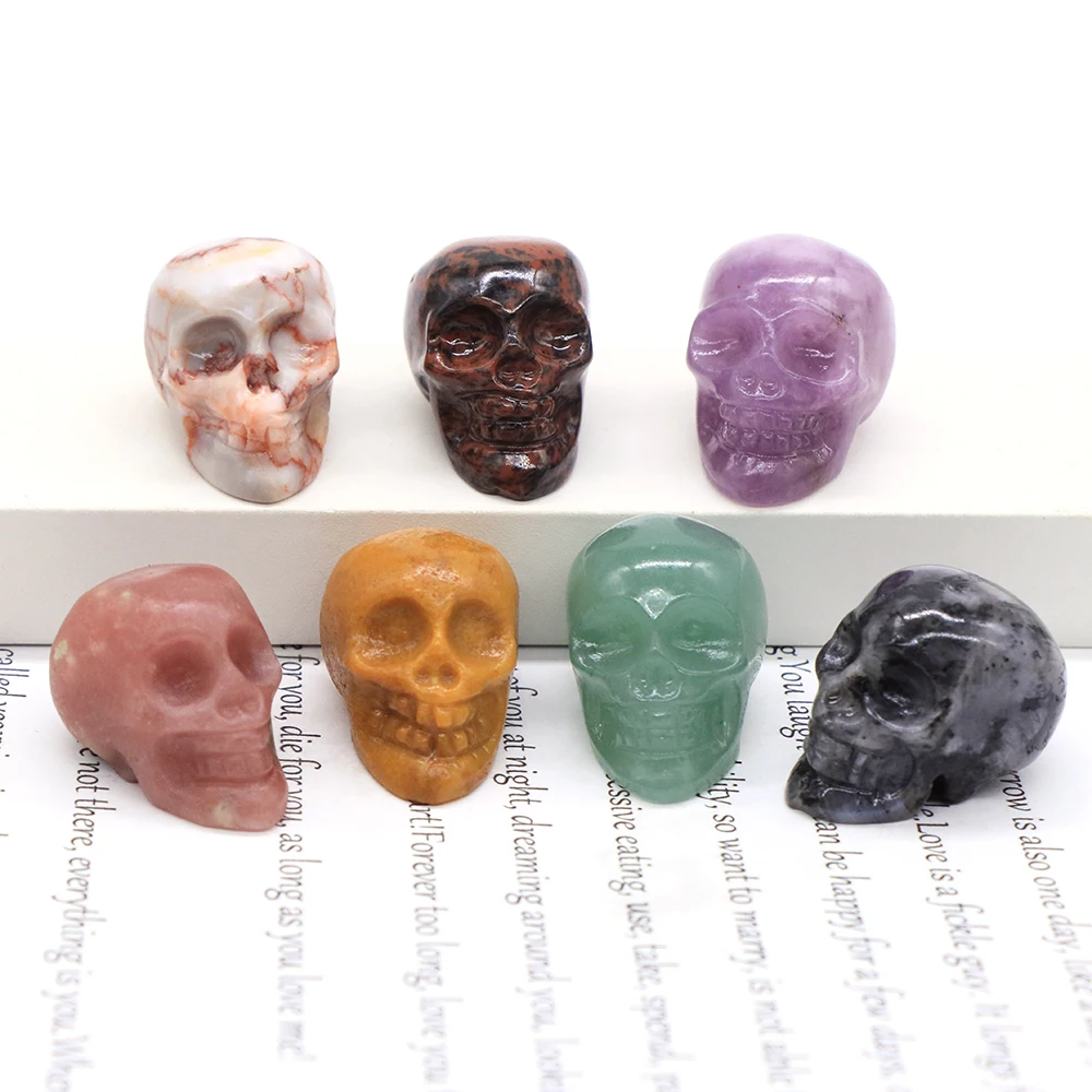 Natural Crystal Skull Ghost Head Statue Rose Quartz Stone Reiki Collectible DIY Gem Carved Spiritual Wicca Home Decor Gift 30mm